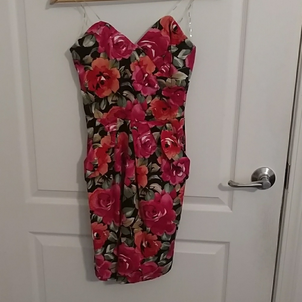Floral strapless dress, size 5